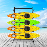 Garvee Kayak Storage Rack, Adjustable 4-Tier Steel Stand with Wheels for Kayaks, Canoes, Paddleboards, Indoor Outdoor Garage, Black