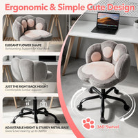 Garvee Cute Cat Paw Vanity Chair – Armless Rolling Desk Chair, Adjustable Height, Swivel Stuffed Fabric Seat, Comfortable Lumbar Support, Kids Room or Bedroom, Color: Gray + Pink