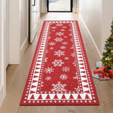 Garvee Christmas Runner Rug 2x8 Red Hallway Rug Snowflake Xmas Runner Kitchen Rug Washable Rug Non Slip Bathroom Rug Holiday Decor Distressed Modern Soft Carpet for Bedroom Laundry 2'x8' Red - Red