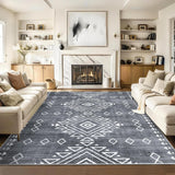 Garvee Washable Rug 8x10 Rug Living Room Rug Large Vintage Area Rugs for Bedroom Indoor Soft Non-Slip Carpet Low Pile Non-Shedding Floor Carpet Farmhouse Accent Rugs for Dining Room Office Gray - Ash