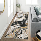 Garvee Abstract Black 2x6 Modern Marble Runner Rug, Washable Kitchen Runner Rug Marble Pattern Rug Runners for Hallways Non Slip, 2’x6’ Runner Rug for Bedroom Entryway - Black