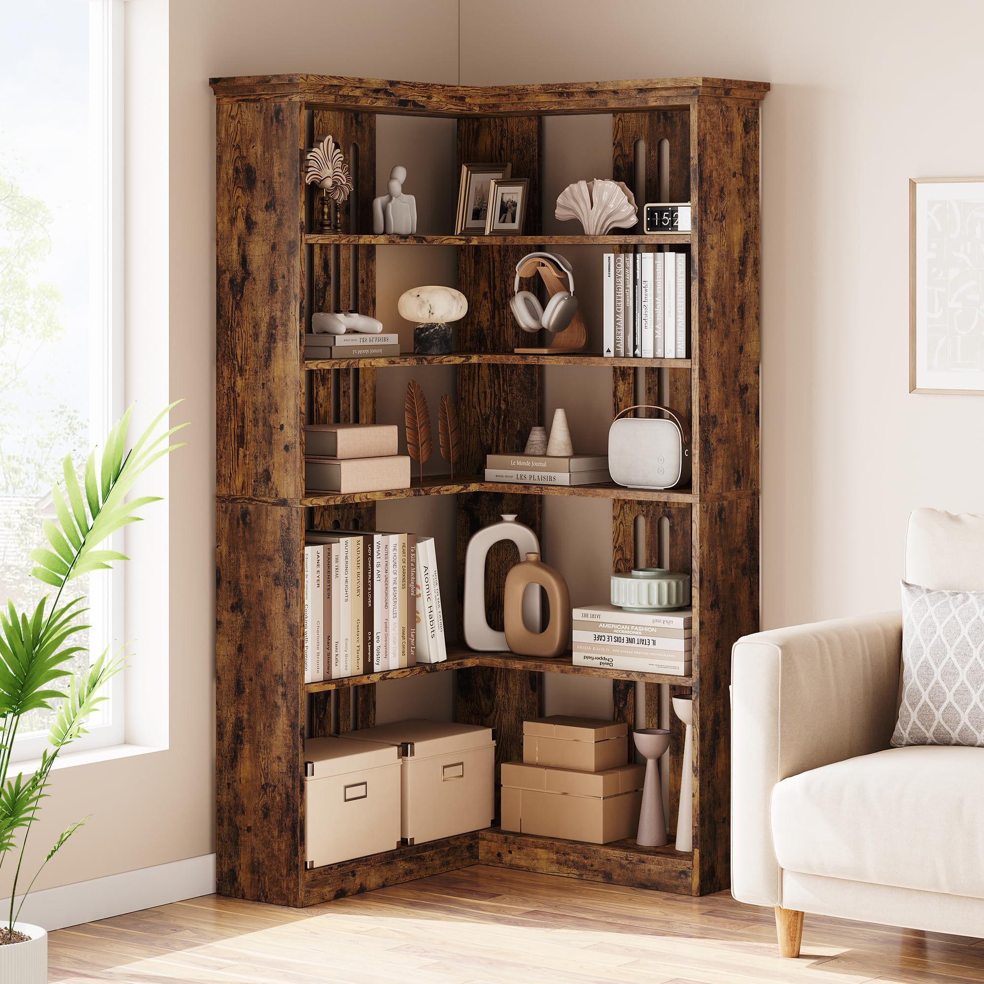GARVEE Farmhouse Corner Bookshelf - Versatile Corner Storage Solution