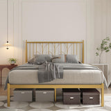 Garvee Gold Metal Queen Bed Frame with Headboard + Heavy Duty Slat Support + Noise-Free Design + Easy Assembly + Storage Space + Elegant Modern Style - gold