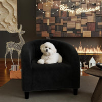 Garvee Accent Barrel Chair Boucle Club Chair with Sherpa Upholstery, Ergonomic Support, Durable Plastic Legs, Easy Assembly, for Living Room Bedroom, Black