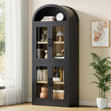 Garvee Arched Bookshelf with Doors Farmhouse Bookcase 15.83in Depth Display Storage Shelves 71.4in Tall Wooden Display Cabinet Rounded Bookcases for Living Room, Kitchen, Office - Black