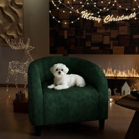 Garvee Accent Chair Velvet Club Chair, Comfy Curved Armrest Upholstered Barrel Chair with Soft Padded Seat, U-Shaped Backrest for Living Room Bedroom Study Waiting Room, Retro Green