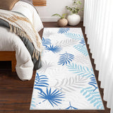 Garvee Washable Rugs for Entryway 2x6 Runner Rug Boho Throw Rugs Non Slip Living Room Rugs Modern Office Rug Neutral Nursery Rug Farmhouse Floor Cover Palm Leaves Rug Botanical Area Rug Blue - Blue