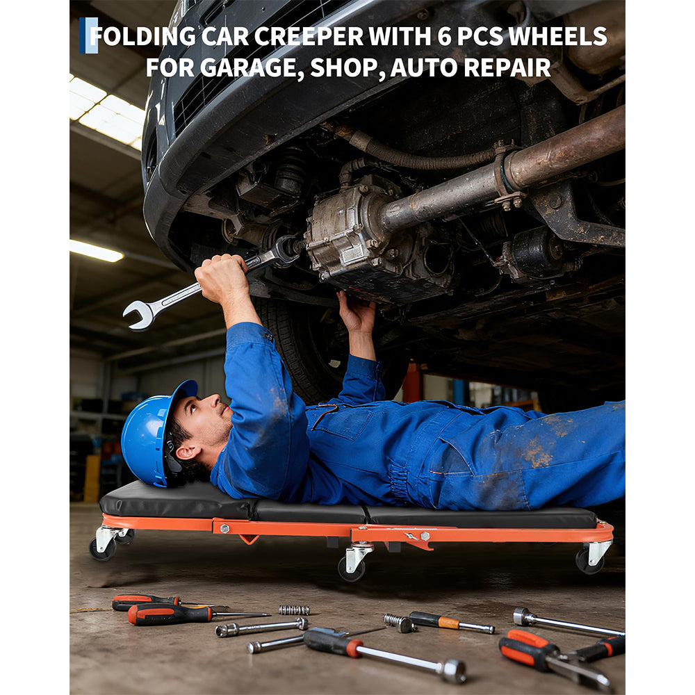 Garvee 36" Z-Creeper Seat on Wheels, Foldable Garage Creeper Shop Seat, 330 LBS Capacity, Black