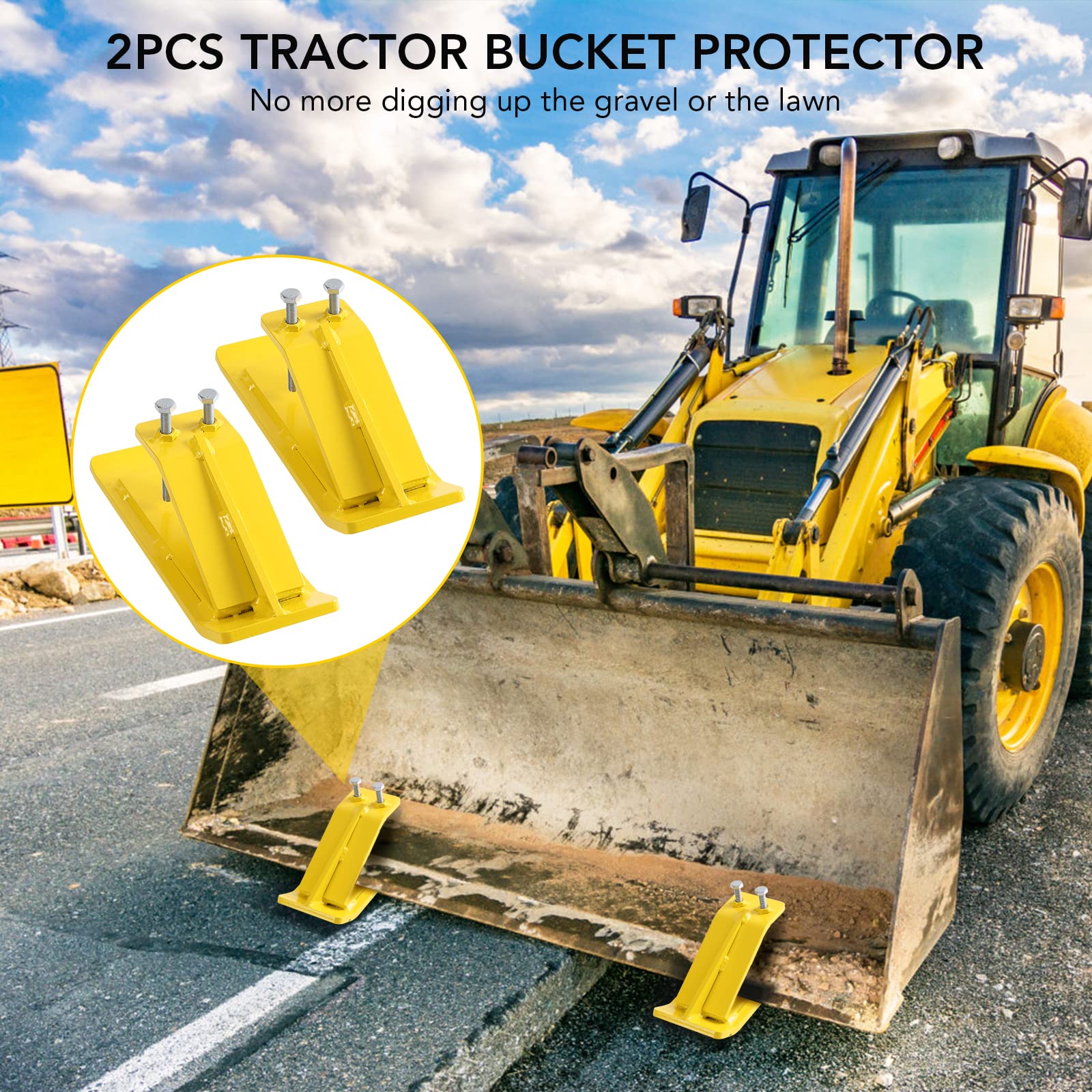 2Pcs Yellow Tractor Bucket Ski Edge & Turf Skid Protector