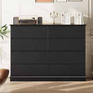 Garvee Black 8 Drawer Dressers for Bedroom, Chest of Drawers with Deep Drawers, Large Double Dresser for Closet with Wide Top, Horizontal Wooden Dresser for Living Room, Hallway, Kids Room