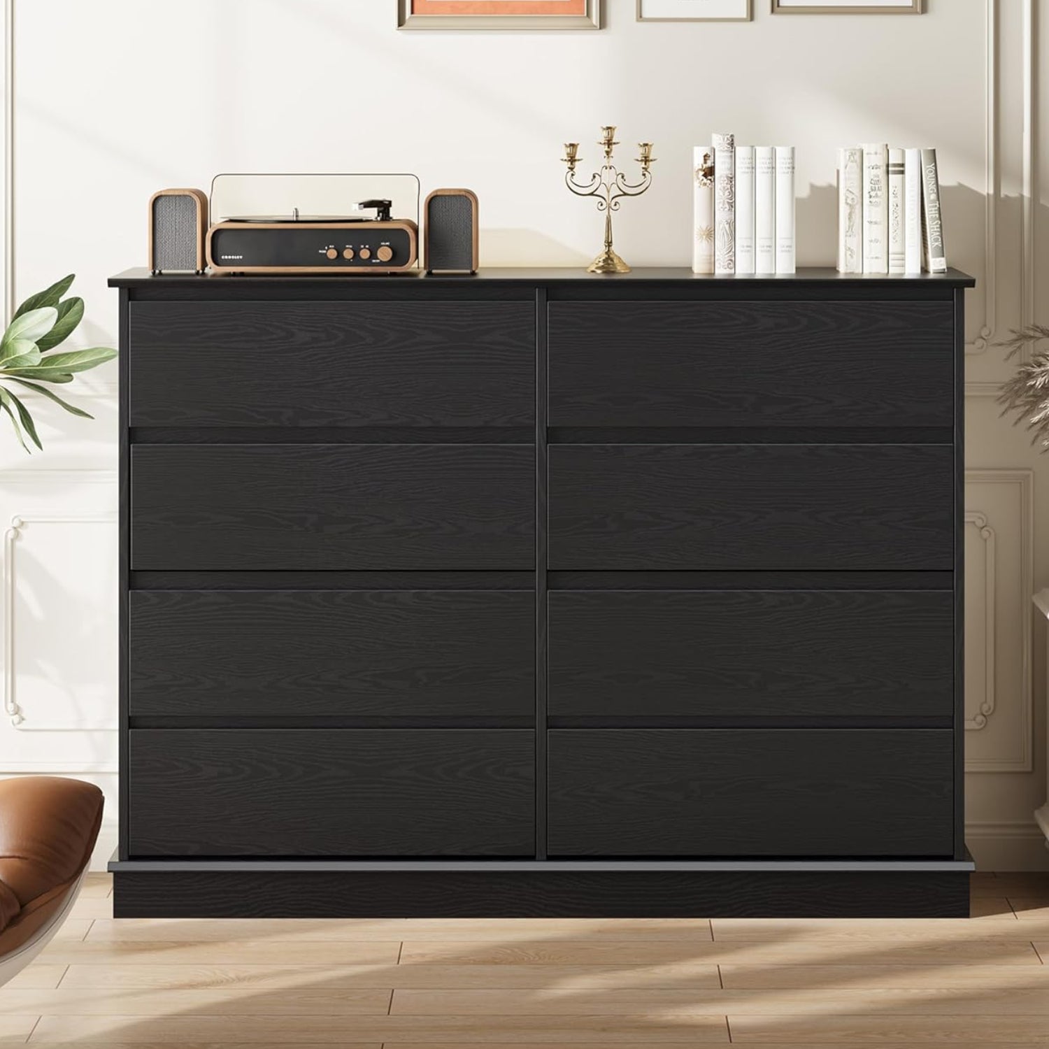 Garvee Black 8 Drawer Dressers for Bedroom, Chest of Drawers with Deep Drawers, Large Double Dresser for Closet with Wide Top, Horizontal Wooden Dresser for Living Room, Hallway, Kids Room