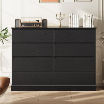 Garvee Black 8 Drawer Dressers for Bedroom, Chest of Drawers with Deep Drawers, Large Double Dresser for Closet with Wide Top, Horizontal Wooden Dresser for Living Room, Hallway, Kids Room