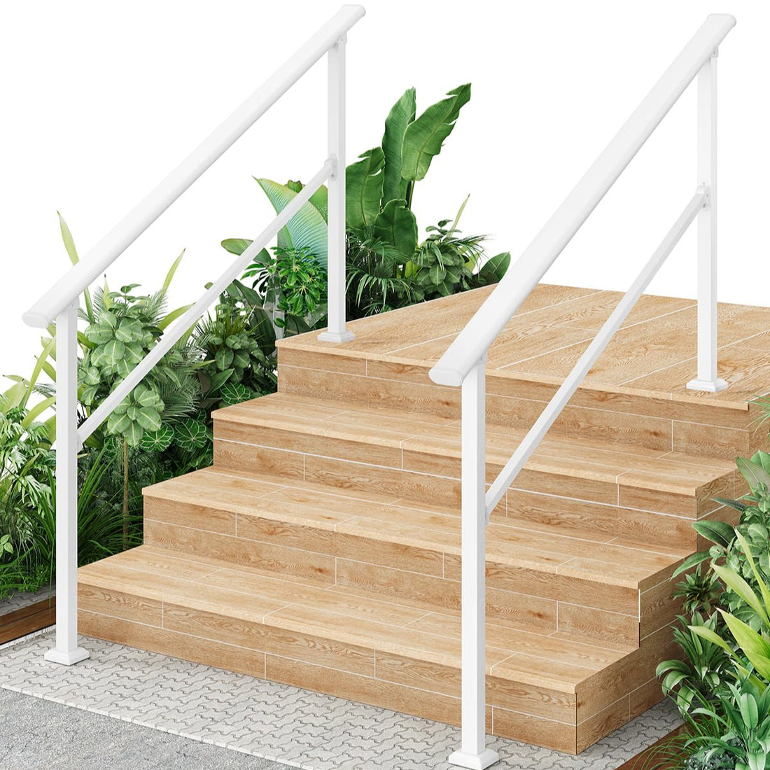 Garvee Handrails for Outdoor Steps, 4-5 Step Handrail, Metal Porch Railing, Black Wrought Iron, 56"x36"