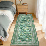 Garvee Green Botanical Kitchen Runner Rug 2x6, Washable Non Slip Low Pile Indoor Carpet, Floral Nature Pond Rug for Hallway Entryway Bedroom Farmhouse Decor - Green