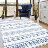 Garvee Geometric Area Rug Large 10x13 Washable Moroccan Retro Indoor Non-Slip Low Pile Blue - Blue