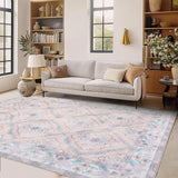 Garvee Machine Washable Rug Non Slip Non Shedding Low Pile Indoor Carpet Large Retro Distressed for Bedroom Living Room Dorm, Beige - Pink