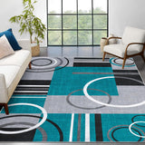 Garvee Modern Turquoise 9x12 Geometric Washable Rug, Non Slip Low Pile Stain Resistant Carpet for Living Room - Turquoise