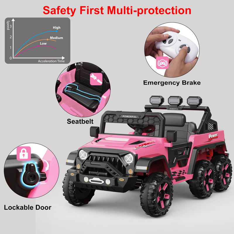 GARVEE 24V ride-on car safety belt lockable door and driving details