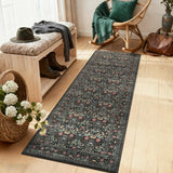 Garvee Washable 2x6 Runner Area Rug Non-Slip Low Pile Stain Resistant Soft Carpet Vintage Boho Floral Brown for Hallway Kitchen Bedroom Laundry Bathroom - Brown
