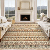 Garvee Boho Beige 10x13 Large Living Room Rugs, Washable Distressed Geometric Printed Accent Rug, Non-Slip Low Pile Area Rug, Foldable Non-Shedding Floor Carpet for Bedroom, Office - Beige