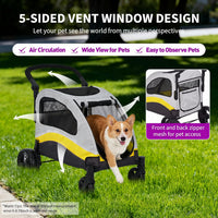 Garvee Foldable Dog Stroller, Large Dog Carrier with 360° Wheels, Adjustable Handle & Storage Pocket, Portable Puppy Travel Strollers, Pet Wagon for Large Dogs, 135 Lbs Capacity, Yellow