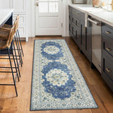 Garvee Boho Vintage 2x6 Runner Rug, Traditional Washable Floral Print Carpet with Non-Slip Rubber Backing, Low Pile - Foldable Mat for Entryways Hallways Kitchens - Blue