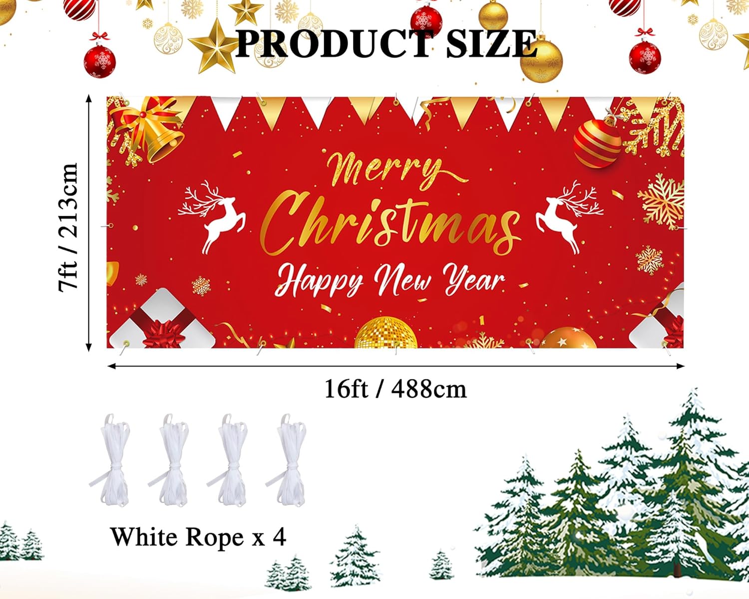 Christmas Garage Buddy Door Cover 7x16 ft, New Year & Xmas Holiday Garage Door Banner with 4x19.7 ft Ropes, Christmas Decoration Backdrop for Wall Party Celebration, Red
