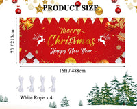 Christmas Garage Buddy Door Cover 7x16 ft, New Year & Xmas Holiday Garage Door Banner with 4x19.7 ft Ropes, Christmas Decoration Backdrop for Wall Party Celebration, Red