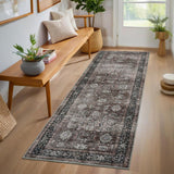 Garvee Oriental Brown 2x6 Hallway Rugs Vintage Runner Rugs with Non-Slip Backing, Machine Washable Oriental Distressed Area Rugs, Stain-Resistant Foldable Low Pile Floor Carpet for Laundry, Kitchen - Brown