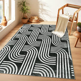 Garvee Modern Washable Area Rug 4x6 - Arch Pattern, Non-Slip, Soft Polyester, Indoor Carpet for Living Room, Bedroom, Office, Easy Care - Black
