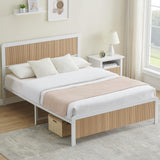 Garvee Queen Size Bed Frame with Wave Wood Headboard, Safe Rounded Corners, Metal Slats Support, Under Bed Storage, Noise-Free, Easy Assembly - Wood Color