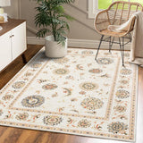 Garvee Machine Washable Area Rug 3x5 Vintage Area Rug Indoor Floor Cover Boho Rug Non-Slip Bedroom Throw Carpet Bohemian Rug for Living Room Bedroom Kitchen Nursery, Ivory/Yellow 3' x 5' - Ivory