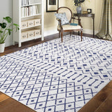 Garvee Washable 9x12 Moroccan Geometric Rug - Modern, Non-Slip, Low Pile, Polyester - Ideal for Bedroom, Living Room - Blue