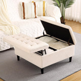 Garvee 33 Inch Velevt Lift-Top Storage Ottoman in Upholstered, Large Square Storage Coffee Table for Living Room, Toy Box, Footrest Stool, White Ottoman with Spacious Interior Compartment - White