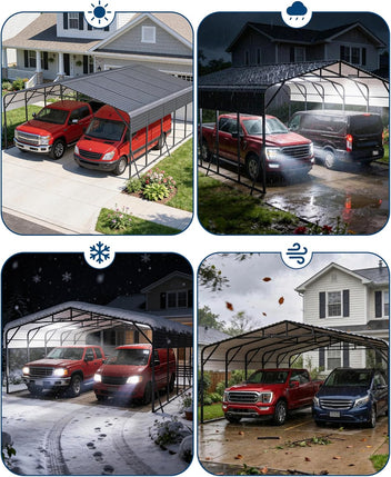Garvee 20x25FT Heavy Duty Metal Carport,Outdoor Portable Car Garage with Led Light,Removable PE SideReinforced Base & Galvanized Steel Roof, Outdoor Car Port Canopy Shelter for Boats, Full-Sized Pickup Trucks