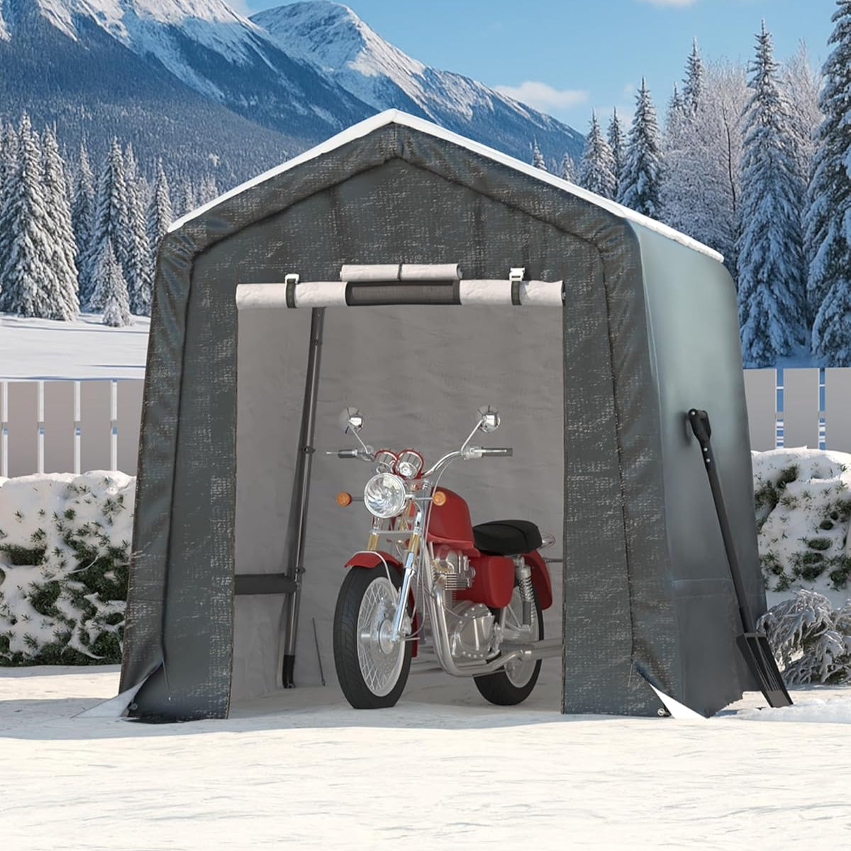 Garvee 6x8FT Outdoor Portable Storage Shed with 2 Roll-Up Doors, Vents, Heavy-Duty 240G Waterproof PE Tarp, UV-Resistant, Galvanized Steel Frame, for Motorcycle & Garden Tools