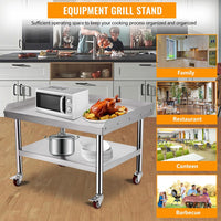 GARVEE 24"L x 24"W x 24"H Stainless Steel Equipment Grill Stand Table - 1000 lbs Top Shelf, 220 lbs Bottom Shelf, 2" Edge Baffle, with Wheels for Home, Hotel, and Commercial Kitchens