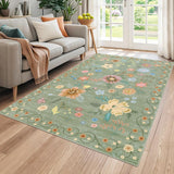 Garvee Area Rug 6x9 Washable Floral Rug with Non Slip Backing for Living Room Bedroom Nursery, Green - Green