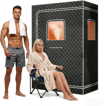 Garvee 2-Person Portable Steam Sauna Tent with 4L 1500W Steamer, 9 Heat Levels, 99-Min Timer, Remote Control and 2 Folding Chairs, 47 × 32 × 63 in, Dark Gray