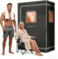 Garvee 2-Person Portable Steam Sauna Tent with 4L 1500W Steamer, 9 Heat Levels, 99-Min Timer, Remote Control and 2 Folding Chairs, 47 × 32 × 63 in, Dark Gray