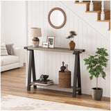Garvee Farmhouse Console Table, 43.3" Entryway Table with Storage, V-Shaped Legs, Metal Frame, MDF, 2-Tier Design, Rustic Brown, Living Room, Hallway - Vintage