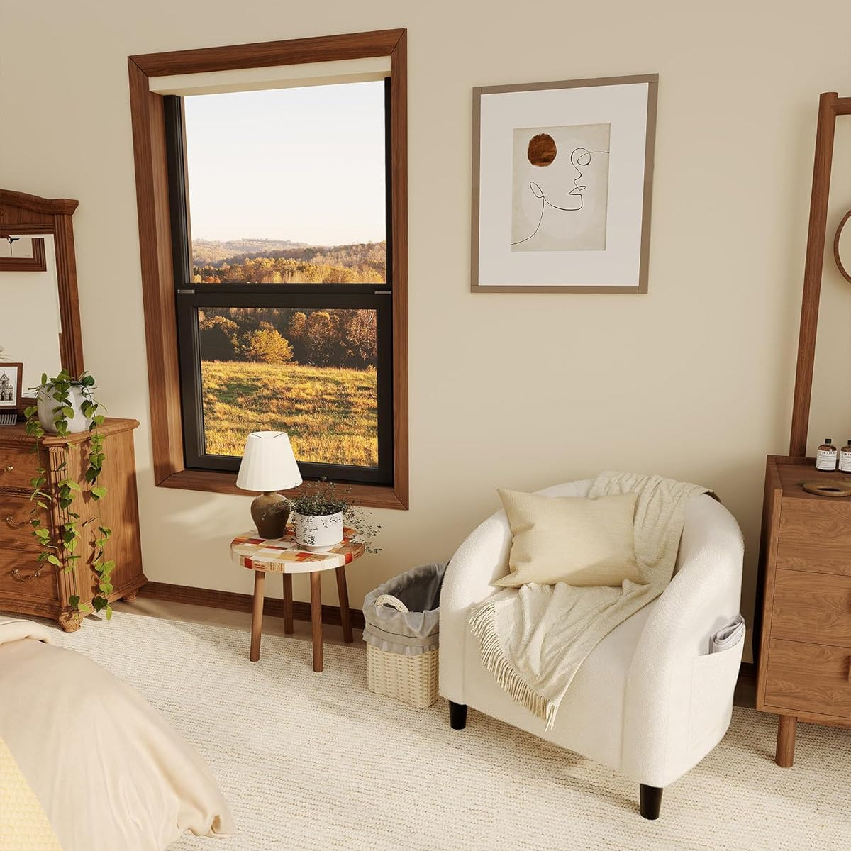 Garvee Accent Barrel Chair Boucle Club Chair with Sherpa Upholstery, Ergonomic Support, Durable Plastic Legs, Easy Assembly, for Living Room Bedroom, Beige