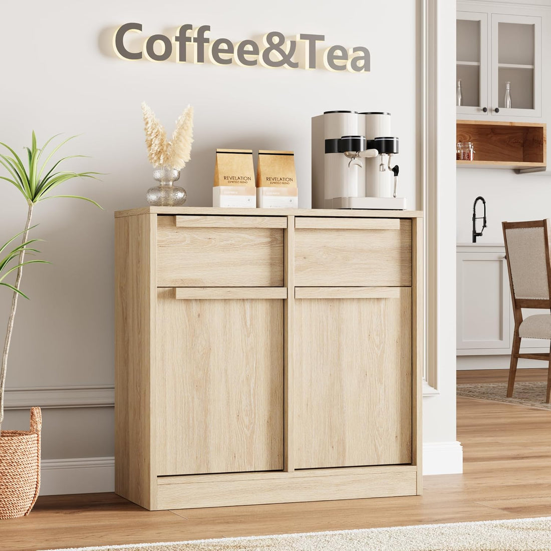 Garvee 31.5" Sideboard Buffet Cabinet with 2 Doors and 2 Drawers for Dining Room, Natural