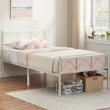 Garvee 14 Inch Metal Bed Frame with Headboard & Footboard, Heavy Duty Steel, Underbed Storage, No Box Spring Needed, Easy Assembly, White, Twin - White