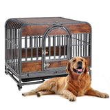 Garvee 46in Furniture Style Dog Crates with Removable Trays Wheels for Indoor & Outdoor Use Brown, Heavy Duty, Indestructible, High Anxiety Dogs
