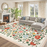 Garvee 8x10 Area Rugs Floral Washable Non-Slip Carpet for Living Room Bedroom Dining Room Beige - Beige