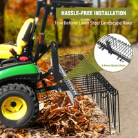 60 Inch Pine Straw Rake, 26 Coil Spring Tines Durable Powder Coated Steel Tow Behind Landscape Rake with 3 Point Hitch Receiver Attachment Fit to Cat0 Cat 1 Tractors for Leaves Grass