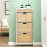 Garvee Natural Rattan 3 Flip Door with 1 Drawer Shoe Rack Storage Cabinet, Shoe Cabinet Organizer Freestanding with 3-Tier Adjustable Shelves for Entryway, Entrance Hallway (3 Flip Doors, White) - White