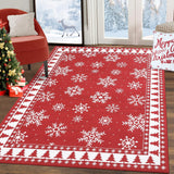 Garvee Christmas Area Rug 3x5 Rug Washable Rug Snowflake Xmas Tree Bordered Modern Rug Entryway Rug Small Red Rug Non Slip Carpet Low Pile Stain Resitant Accent Rugs for Nursery Bedroom 3'x5' Red - Red