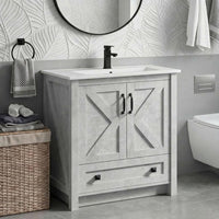 Garvee Modern 30" Freestanding Bathroom Vanity with with 2 Doors and Storage Drawer for Bathroom, Grey